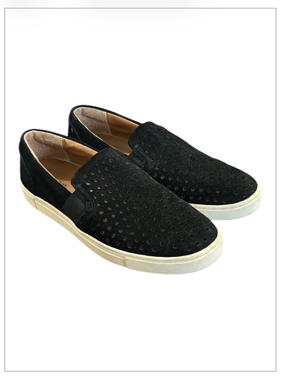 Frye & Co Peggy Perforated Black Suede Slip-On Loafers Women’s Size 8